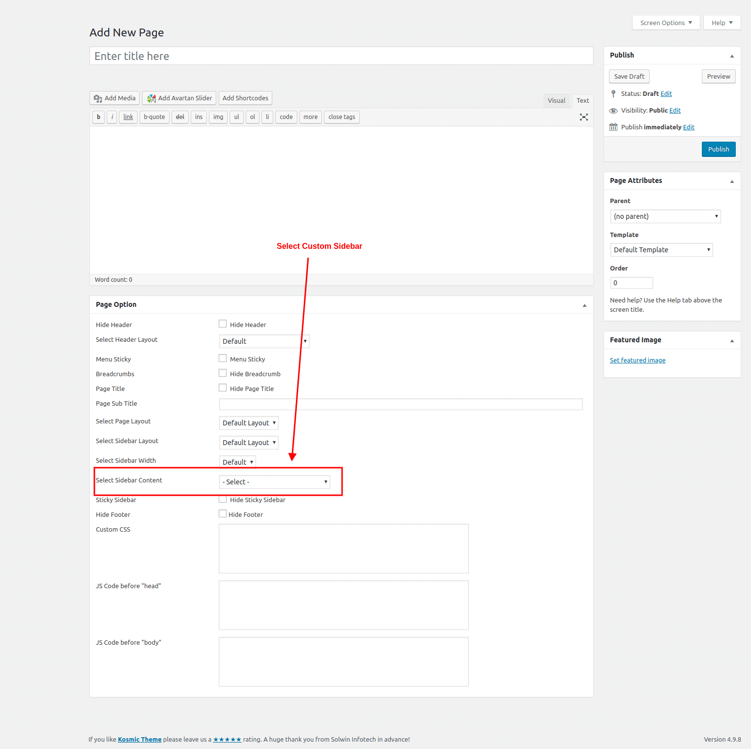 Custom Sidebar Option