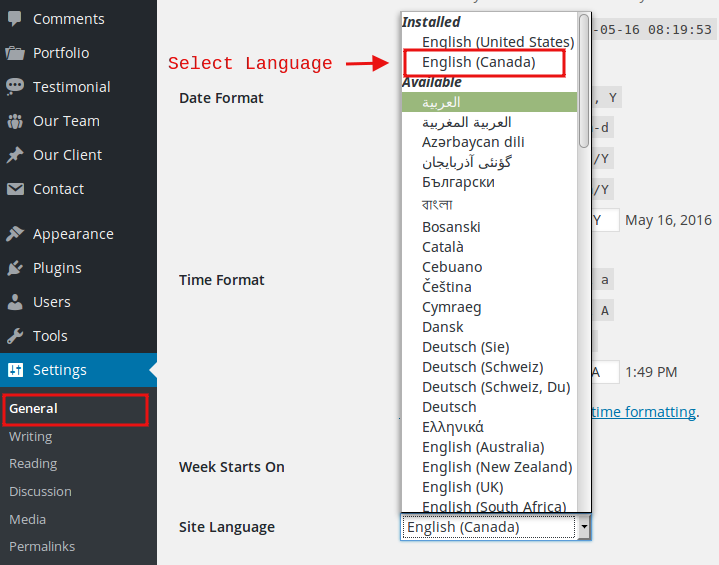 Select language